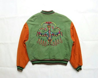 Vintage Yoshiyuki Konishi ficce uomo heavy wool embroidery bomber jacket good condition with defect. Unisex