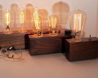 Wooden Edison Lamp, Walnut Wood, Table Lamp, Desk Lamp, 1, 2 or 3 Edison Bulbs , Industrial Lamp, Steampunk Lamp, Industrial Lighting