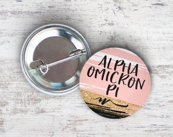 AOII Alpha Omicron Pi Rose Gold Black Single or Bulk 2.25" Pinback Button