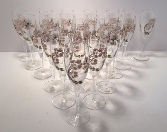 Vintage Perrier Jouet set of 22 champagne flutes / glasses