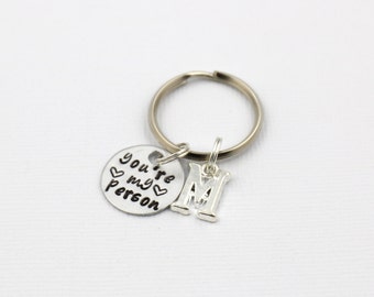 You're My Person Key Ring, Grey's Anatomy Hand Stamped Key Chain, Personalized Keychain, Initial Keychain, Husband Gift, Boyfriend Gift
