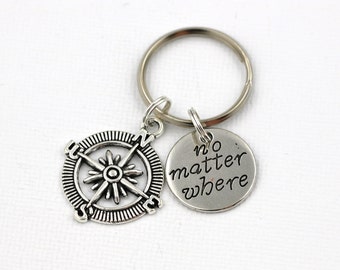 Compass Key Ring, No Matter Where Key Chain, Best Friends Keychain, Long Distance Keychain, Christmas Gifts, Gift For Boyfriend, I Love You