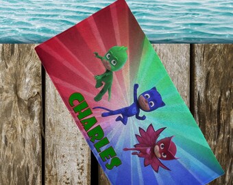 PJ Masks Beach Towel Personalized beach towels Rainbow kids beach towels Custom beach towels Kids bath towels PJ Masks Beach Towel Custom