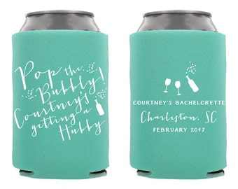 Bachelorette Can Cooler, Personalized Bachelorette Can Cooler, Custom Bachelorette Can Cooler, Pop the Bubbly, Bachelorette Party Favor