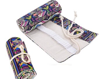 36/48/72 Holes Canvas Pencil Wrap Roll Up Pencil Case Pen Holder Bag Storage Pouch(CTJZ21PRC)