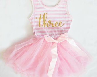 3rd Birthday Dress ~ Pink and Gold Birthday Outfit ~ 3rd Birthday Outfit Girl ~ 2nd Birthday Dress ~ Girl Birthday Tutu Dress ~ three dress