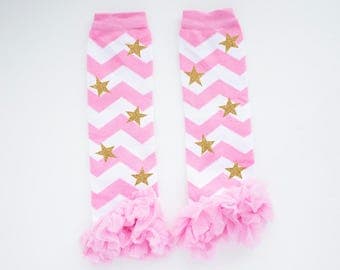 Pink and Gold Twinkle Twinkle Little Stars Leg Warmers Baby leg Warmers Girls Leg warmers Pink and Gold Birthday Outfit star leg warmers