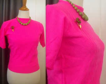Vintage Fitted Sweater Pink Shortsleeve Korea Talia Acrylic 34 bust Stretch S Women