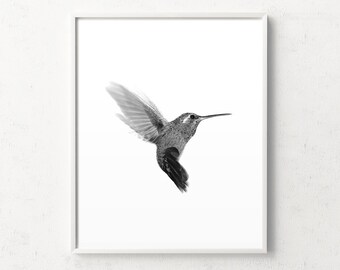 Hummingbird print, bird print, hummingbird wall art, minimalist wall art, bird art, black and white art, minimalist scandinavian, animal art