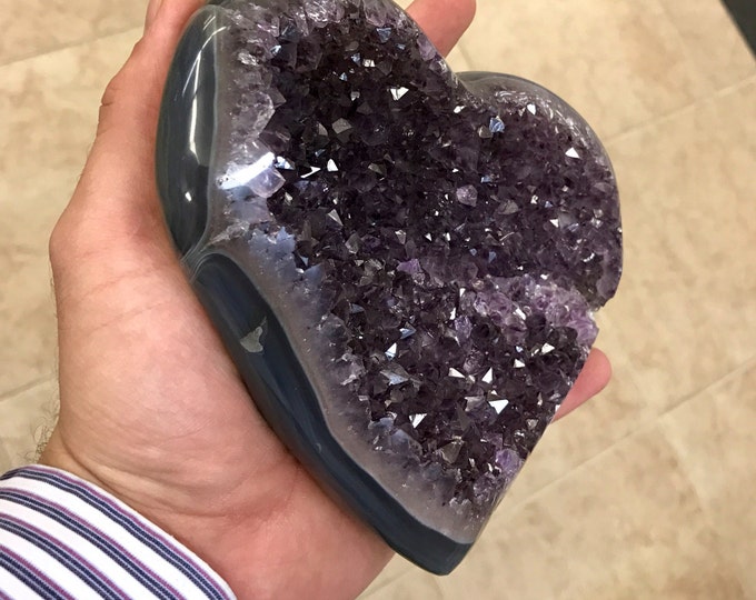 Amethyst Druzi Heart High Quality- Hand Carved- Medium Size 7" X 6" From Brazil Home Decor \ Metaphysical \ Crystal \ Reiki \ Heart Carving
