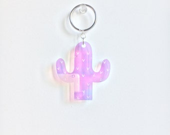 Engraved Iridescent Cactus Keychain