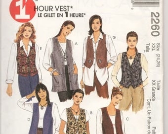 Misses' 1 Hour Unlined Vests In Two Lengths Sizes 24 Thru 26 McCalls Pattern 2260