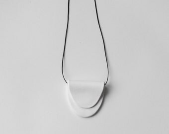 Simple white polymer clay necklace. Minimal, modern jewelry.