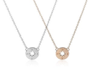 Tiny Gold, Rose Gold or Silver compass necklace, simple handmade jewelry, north, south, west, east, bridal jewelry, bridesmaid gift