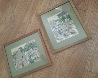 Vintage orginal art Paris french mid century modern