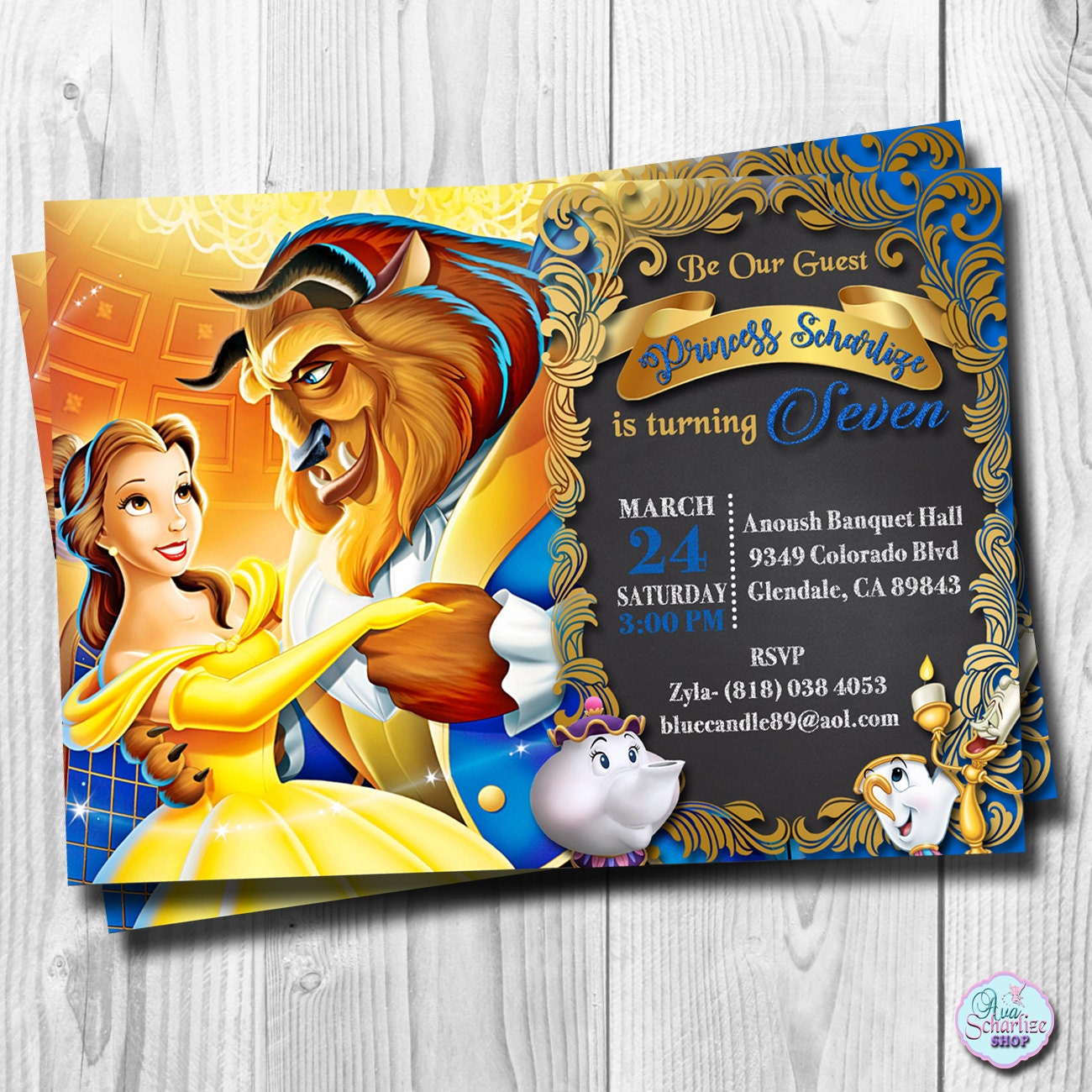 Beauty and the Beast Invitation Princess Belle Invitation