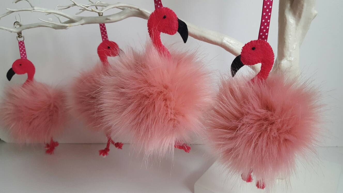 pom pom fur etsy Faux pom pom pom Flamingo hanger fur Flamingo bag Pink pom