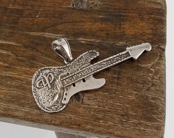 Large silver guitar pendant AP guitar pendant 3 1/4" long silver guitar pendant music pendant OE2254