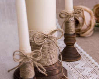 Rustic Wedding Candles Rustic Unity Candle Set Wedding Unity Candle Wedding Unity Twine Wedding Candles