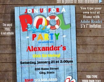 Instant Download Pool Party Invitation, Editable Birthday invite, Self editable PDF file A183