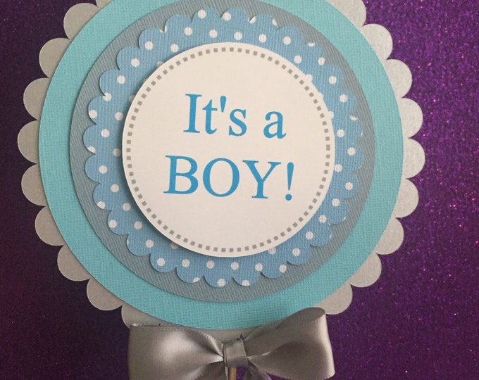 It's a boy baby shower centerpiece blue/gray