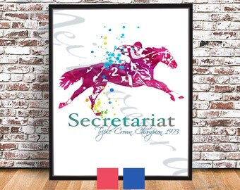 Big Red Secretariat PRINT, Secretariat Watercolor style POSTER, Race Horse painting, Triple Crown Champion Print, thoroughbred poster, decor