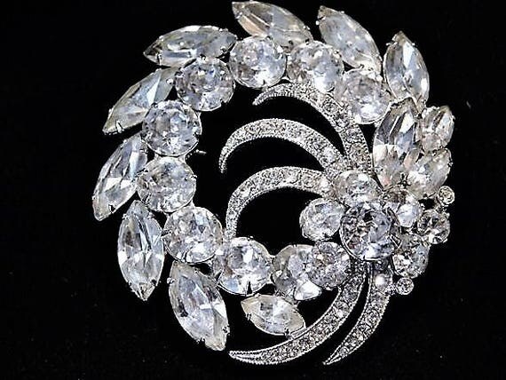 EISENBERG ICE Brooch 1940s 40s Art Deco Mid Century Rhinestone Swarovski Crystal Brooch Wedding Bride Bridal Fashion Jewelry Old Hollywood