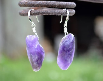 Raw amethyst earrings, Amethyst earrings, Silver amethyst earrings, Raw amethyst silver earrings, Earrings raw amethyst, Amethyst jewelry.