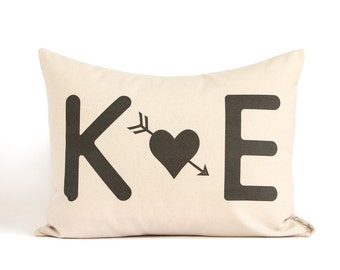 Initials Pillow, Wedding Gift, Valentines Gift for Him, Gift for Her, Anniversary Gift, Cotton Anniversary, Throw Pillows