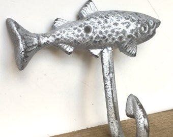 Cast Iron Fish Wall Hook - Lake House Decor - Entryway Coat Hooks - Fishing Gifts For Dad - Bathroom Towel Hooks - Beach House Wall Decor