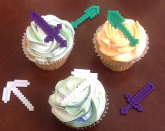 Pixelated Miner Cupcake Toppers