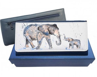 Elephant purse, navy purse, pink purse, leather purse, elephant gift, elephant wallet, elephant leather purse, elephant family