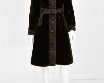 1960's Vintage Women's S Brown Borg Sherpa Long Princess Coat Borgana Designer