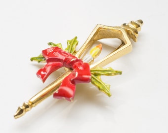 Large Signed ART Vintage Christmas Holiday Lampost Pin Brooch