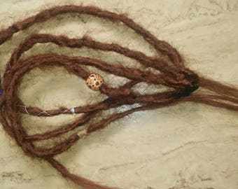 knotty JUNK DREADS Set of decorated brown synthetic dreadlocks / brown interlocked super knotty DreadLocks / brown handmade Dread extensions