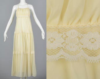 Small Flowy Maxi Dress Backless Dress Alternative Wedding Gown Vintage 1970s 70s Prom Sheer Halter Long Off White Lace