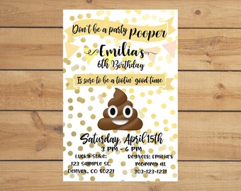 Poop emoji party invitation! - Pink/Yellow, Blue, or Green