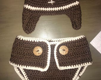 Crochet baby football beanie and diaper cover