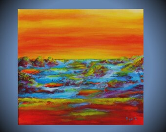 Red painting mens personalized gift brother gifts Landscape painting canvas wall art boys room decor red yellow sunset art abstract decor