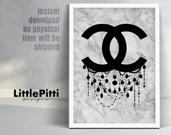 Chanel wall print, chanel decor, modern print, marble chanel print, chanel logo marble, chanel on marble, marble chanel print, chanel art