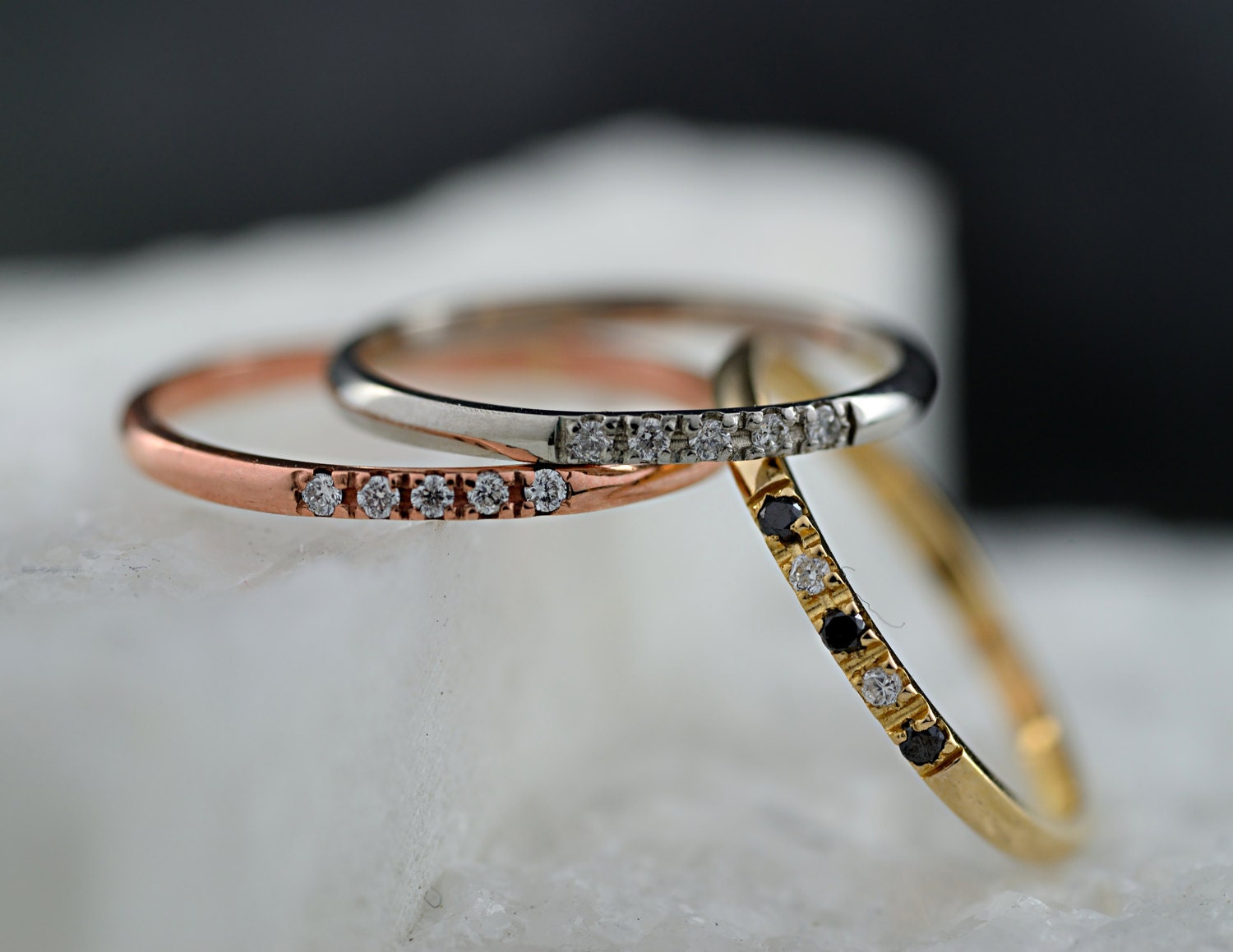 Thin Gold Band-Thin Diamond Ring-Black Diamond Ring-Thin