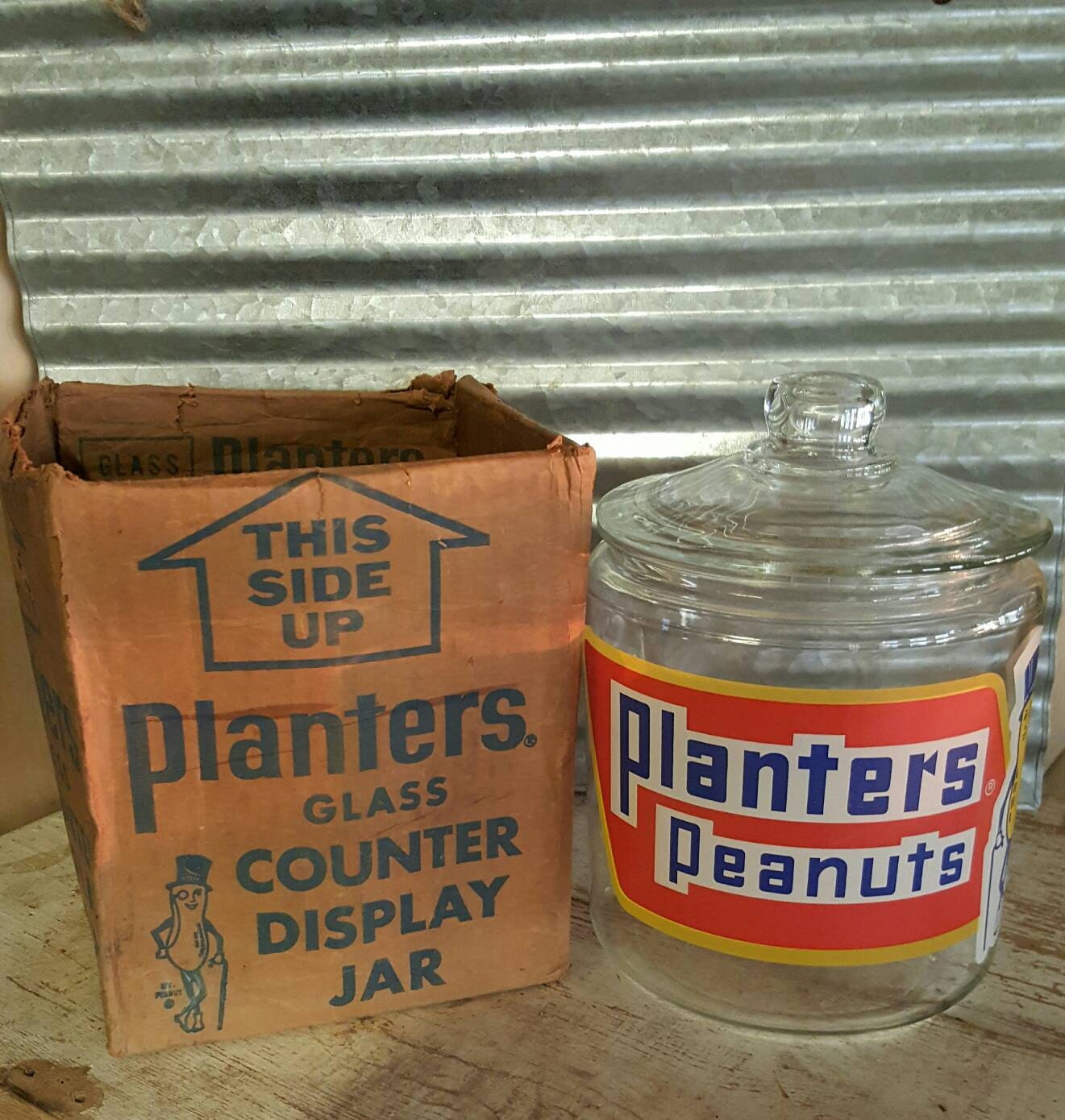 Vintage Planters Mr. Peanut glass counter display jar 1966