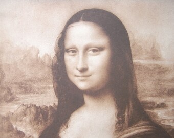 La Joconde - Etching paper - Fine engraving in Sepia-brown color - Interesting Famous Picture Reproduction - Very detailed - Great quality