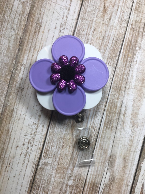 Purple Flower Name Badge Name Tag Badge Reel Unique Name