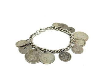 Vintage Coin Bracelet | Silver Bracelet | 1820-1947 Bracelet | Silver Coin Bracelet | Charm Bracelet | Silver Chain Bracelet