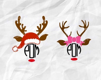 Reindeer Monogram SVG File, Christmas Rudolph Svg, Deer Svg, Christmas Cutting File, Reindeer DXF, Silhouette, Digital File, Cricut File