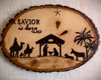 A Savior is Born Christmas Woodburning - Pyrography Decor