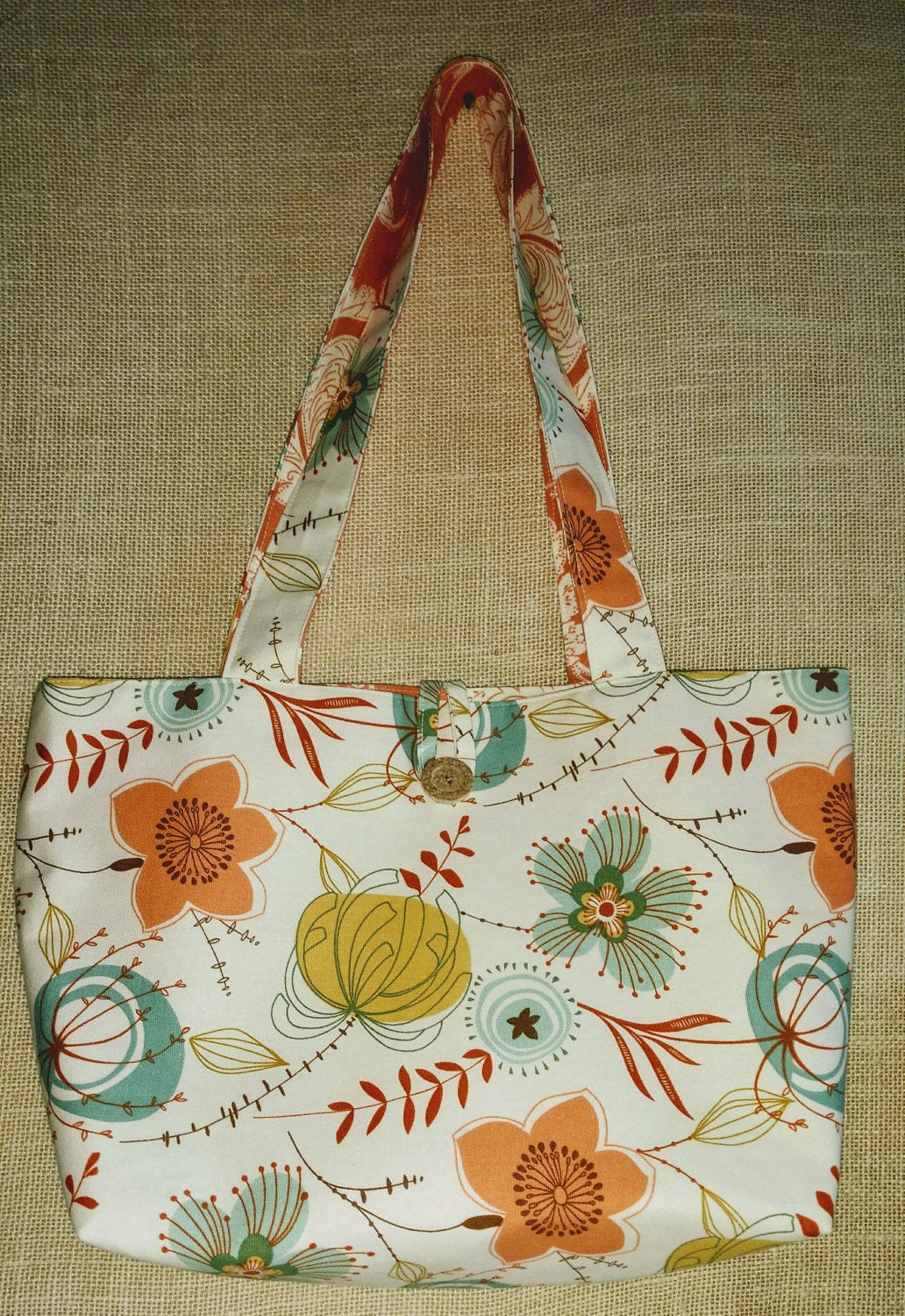 Floral Reversible Tote Bag Peach Floral Tote Bag Peach and