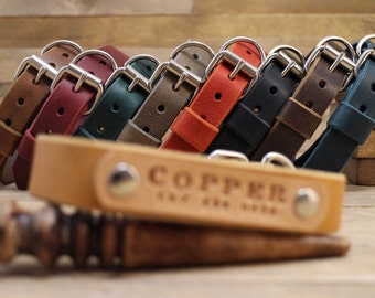 Leather dog collar, FREE ID TAG, Distressed leather collars, Handmade collars, Dog gift, Personalised gift, Raven collar, Colours collar