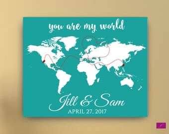 Wedding Guest Book Alternative, World Map Guest Book canvas or poster, Long distance relationship, Personalized World Travel Map wall art